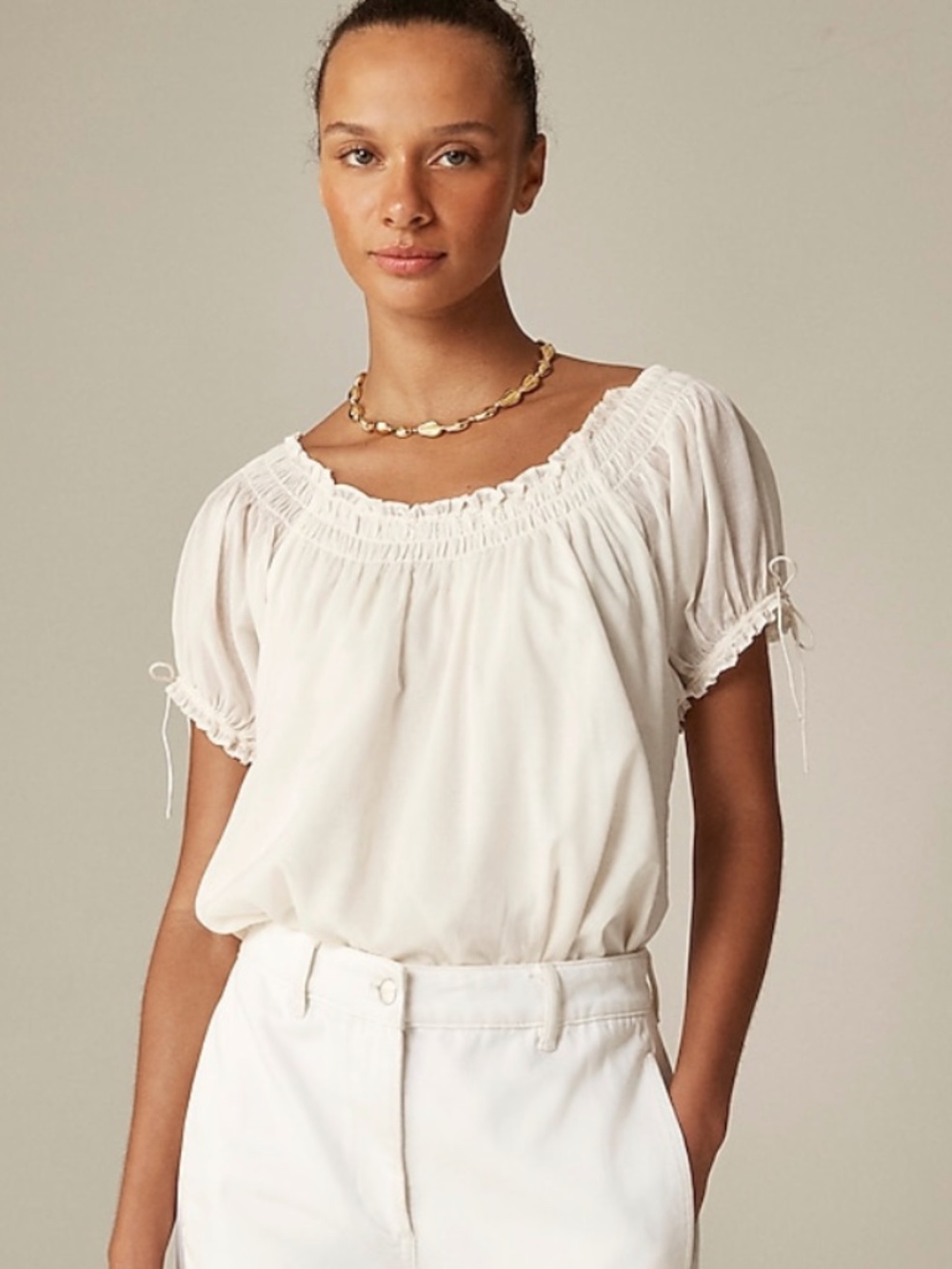 J.Crew Smocked Ruffle-Trim Top in Cotton Voile